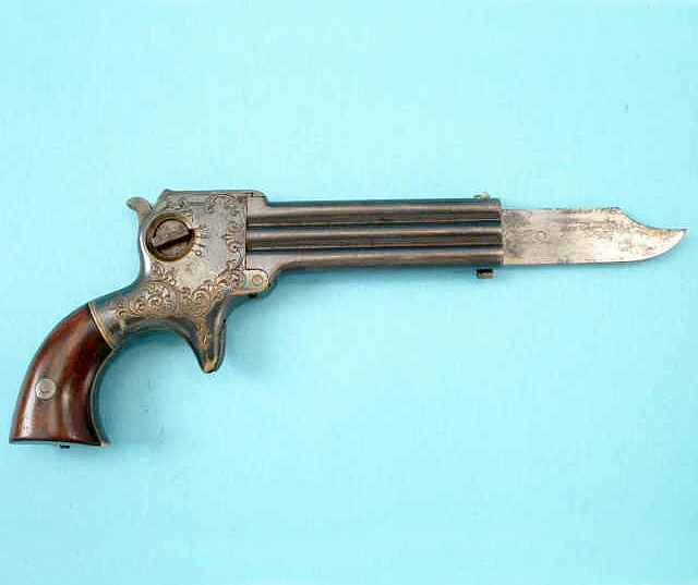Трехствольный пистолет с выдвижным ножом Уильяма Марстона