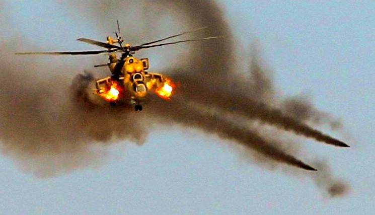 Мощный налёт российских вертолетов на боевиков попал на видео