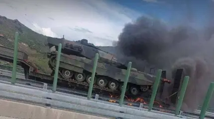 62-тонный "Леопард-2А6" едва не сгорел во время транспортировки