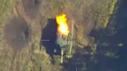 Пылающий факелом германский Leopard2А4 был добит выстрелом из РПГ