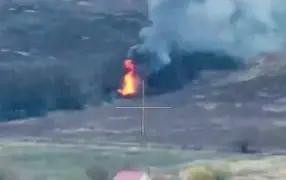 Дрон снял многометровый огненный столб, поднявшийся над украинским Т-72М1