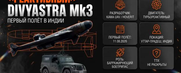 Индия впервые запустила реактивный барражирующий боеприпас Divyastra Mk3