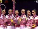 Российские гимнастки поют гимн на Олимпиаде 2012