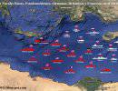 Карта дислокации российского флота в Восточном Средиземноморье