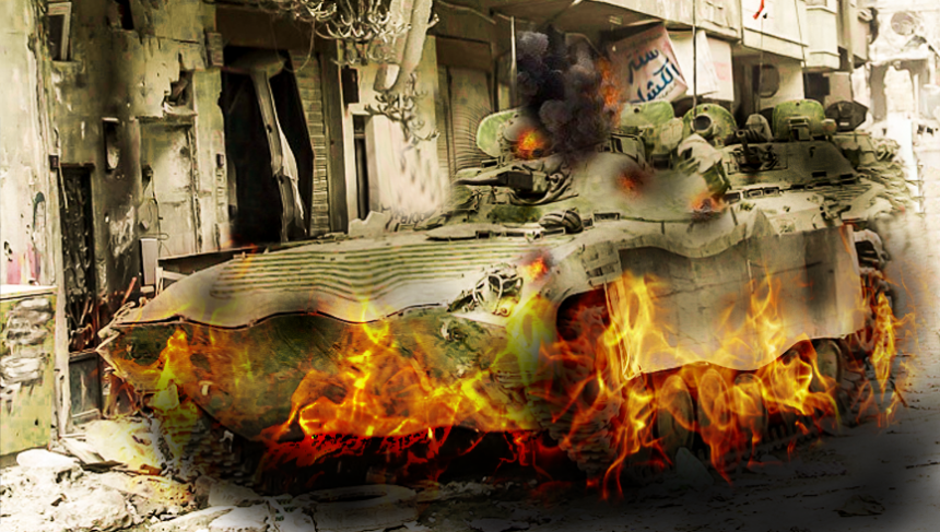 Колонну боевиков на БМП настигли адовые авиаудары сирийских ВВС Колонну боевиков на БМП настигли адовые авиаудары сирийских ВВС