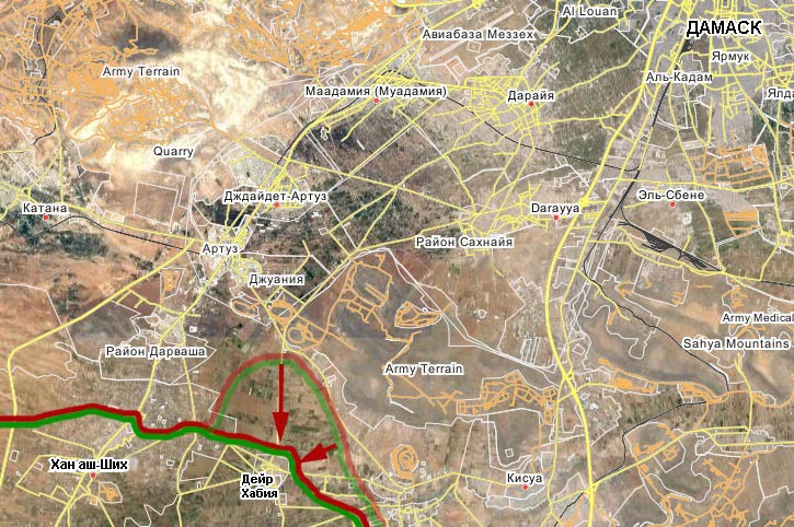Сирийская армия наступает в районе Дейр Хабия южнее Дамаска