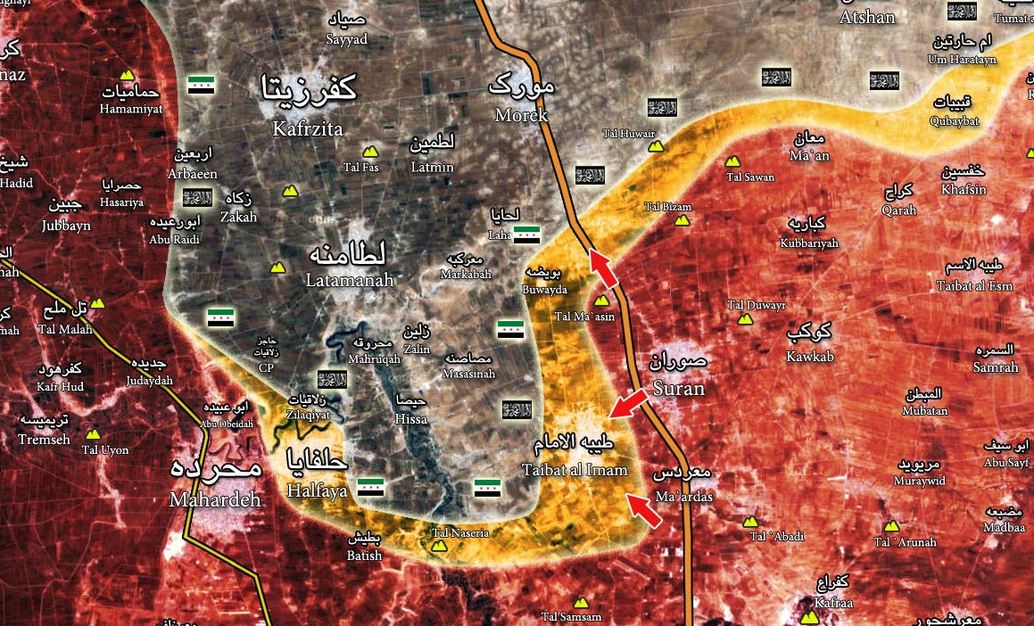 Сирийская армия взяла высоты севернее Сурана и атакует Таибет аль-Имам