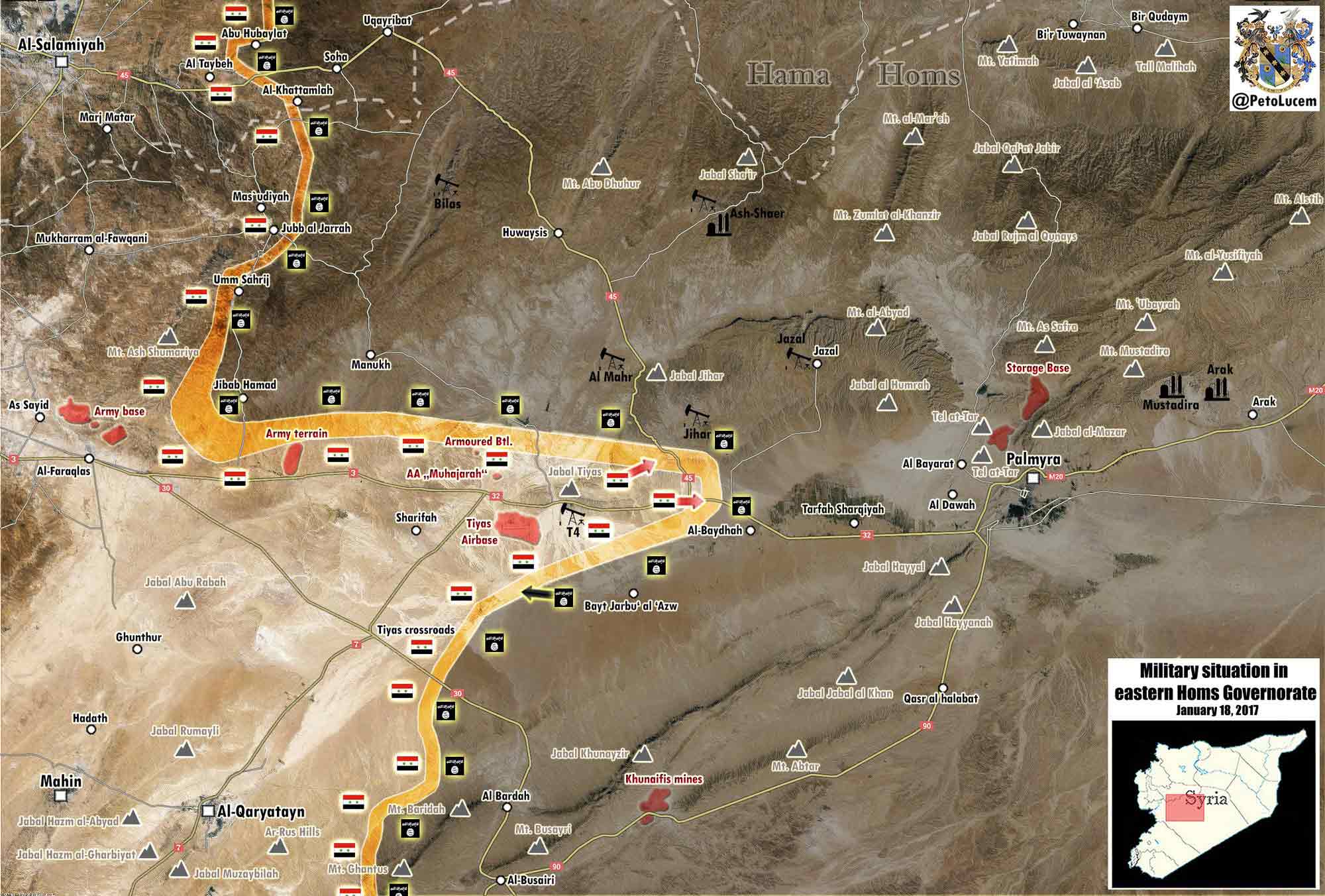 Сирийская армия пытается пробиться к Пальмире от авиабазы Т-4
