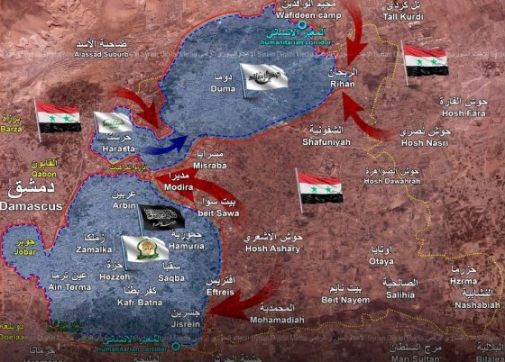 Бойцы САА дожимают третий «котёл» в Дамаске: свежая карта боевых действий