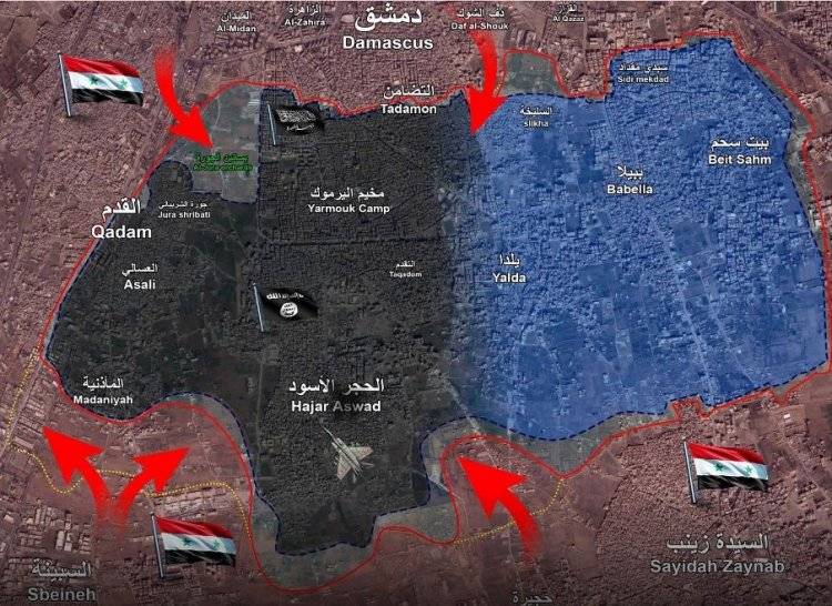 Котёл в южном Дамаске сужается: обновлённая карта боевых действий