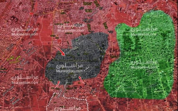 Котёл на юге Дамаска изрядно уменьшился: обновлённая карта боевых действий