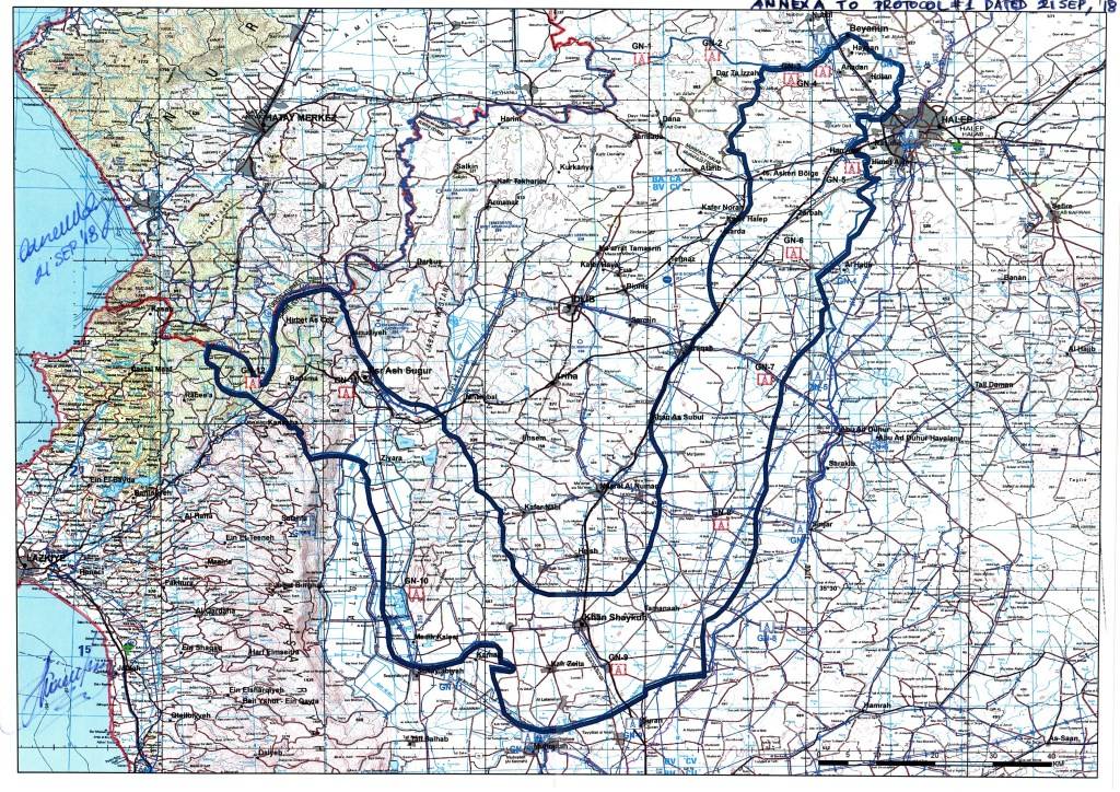 В сеть попала карта зоны, подлежащей демилитаризации в провинции Идлиб
