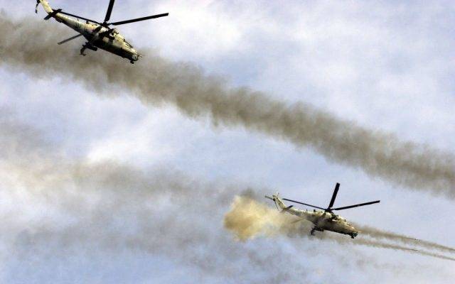 "Взаимодействие-2018": кадры отработки "воздушной карусели" русскими Ми-24