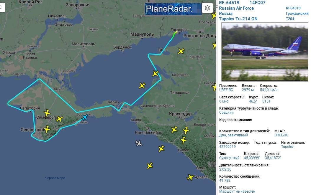 На странную миссию российского Ту-214ОН у Крыма обратили внимание в Сети