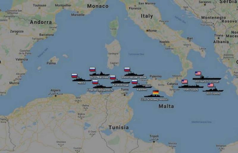Российская эскадра приближается к району учений американских ВМС в Средиземноморье