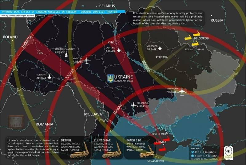 Показана зона покрытия иранских тактических ракет в случае их появления в России