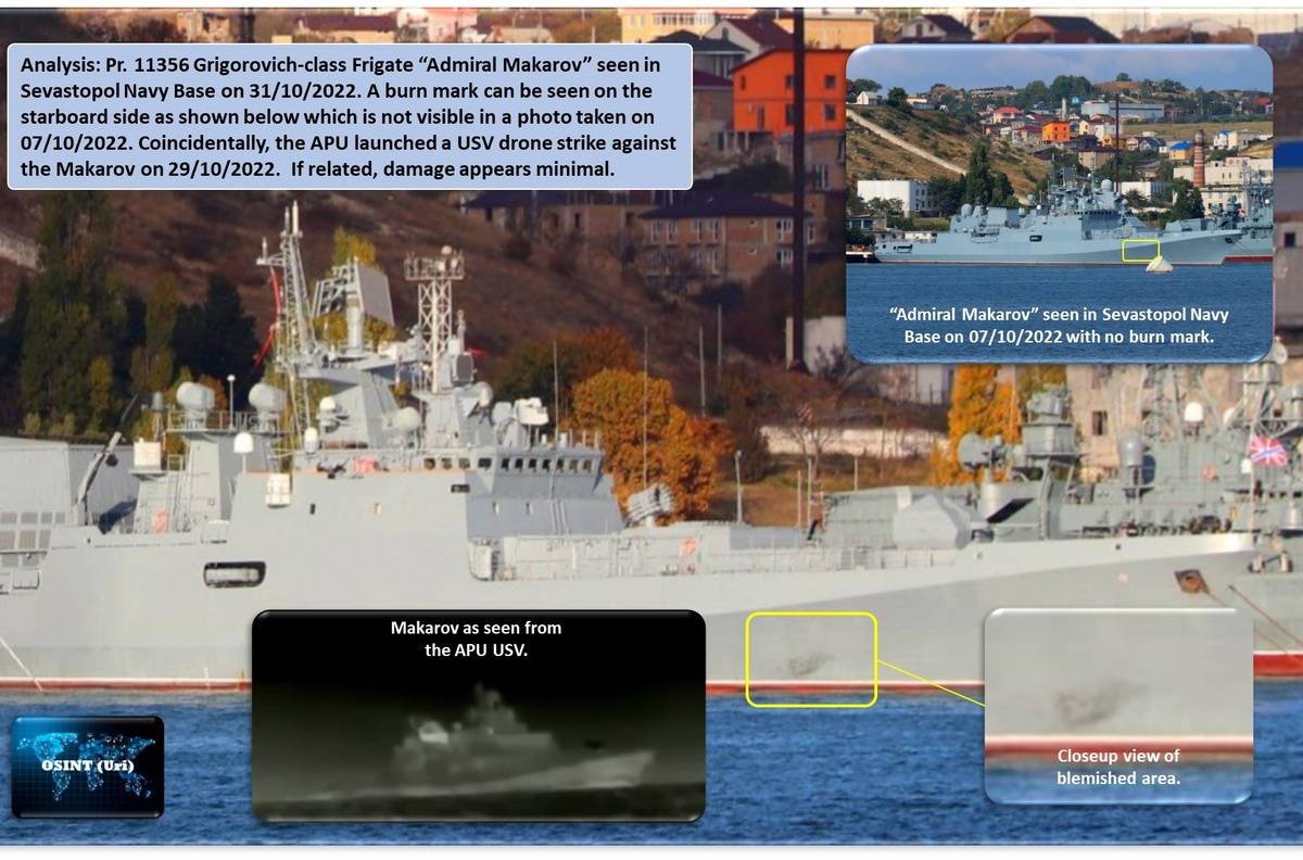 Появилось фото фрегата «Адмирал Макаров» с отметиной после атаки дронов