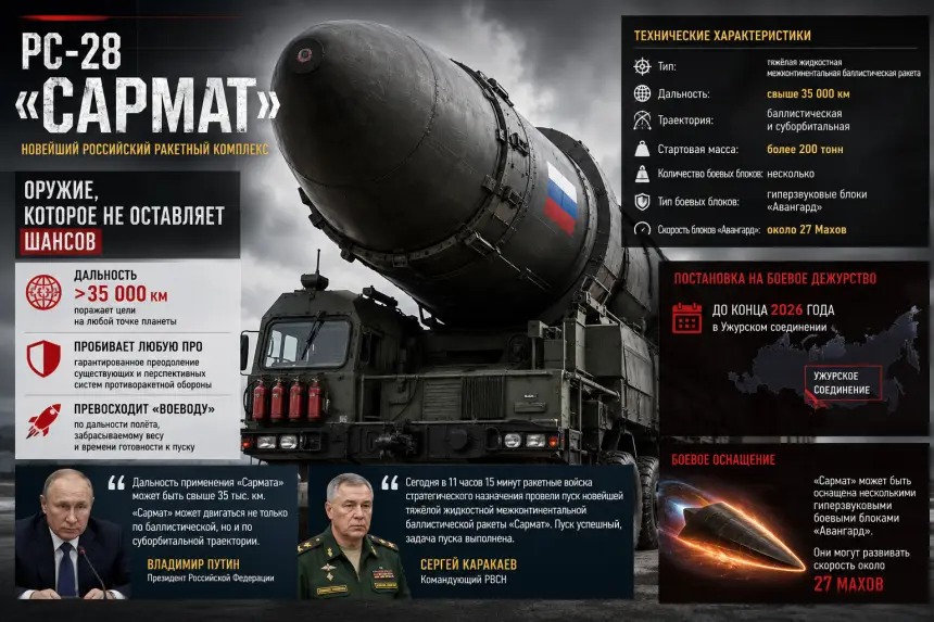 «Сармат» показал зубы: в Кремле раскрыли характеристики ракеты Судного дня