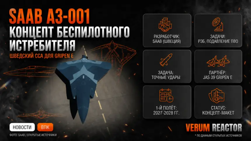 Saab представила концепт беспилотного боевого самолёта A3-001